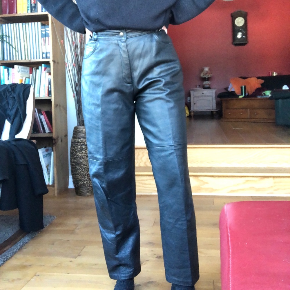 Genuine leather black pants